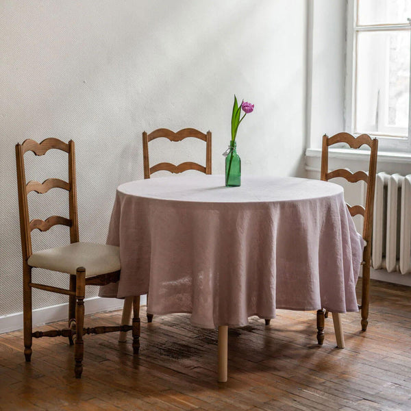 Rund duk i linne - Rosa