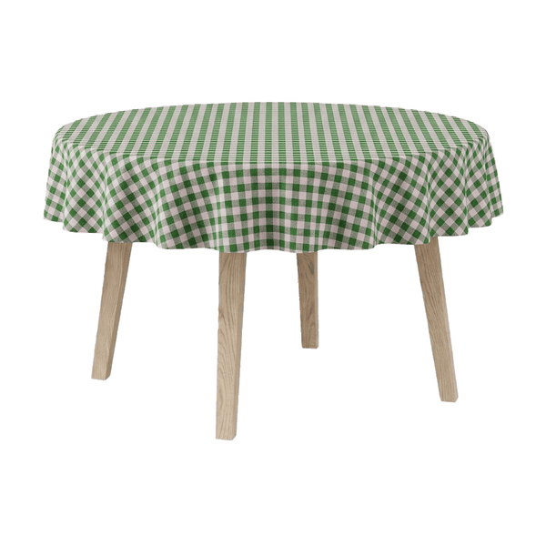 Rund duk i bomull - Green check - D1020¨